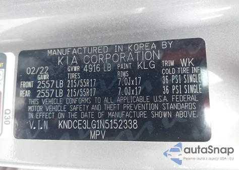 2022 Kia Niro Ev Ex Premium z USA, uszkodzony, nr VIN KNDCE3LG1N5152338